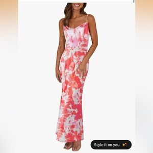 Elegant Pink and Orange Floral Dress